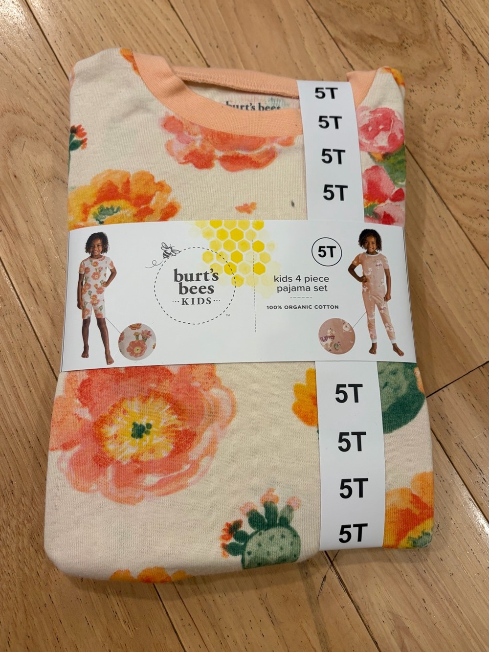 NWT Burt’s Bees Kids 4 Piece Peach Orange Llamas Pajama Set - Girl’s Size 5T
